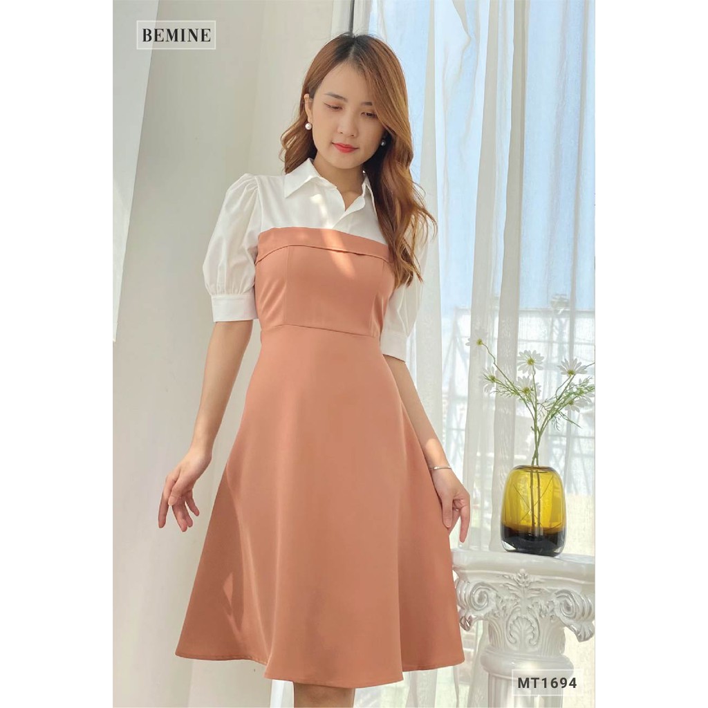 [Mã WABRWA15 giảm 15% đơn 300K] Đầm tay phồng phối trắng BEMINE MT1694NAU | BigBuy360 - bigbuy360.vn