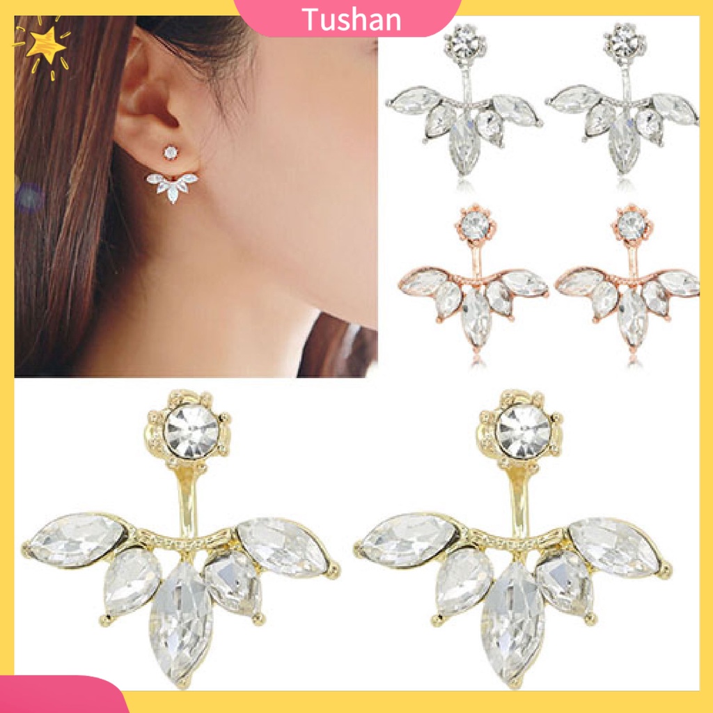 Đôi bông tai hình lá đính đá sang trọng cho nữ