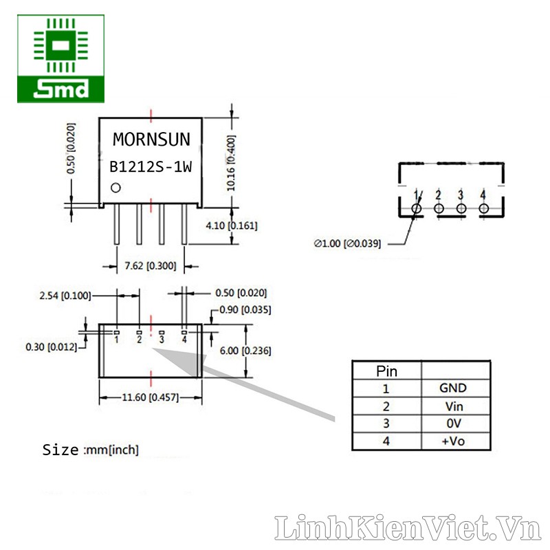 Module nguồn cách ly B1212S 1W DC-DC (12V-12V)