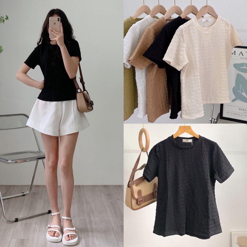 [Ảnh thật/Video] Áo phông xốp Hàn Quốc ngắn tay cho dãn dáng vừa