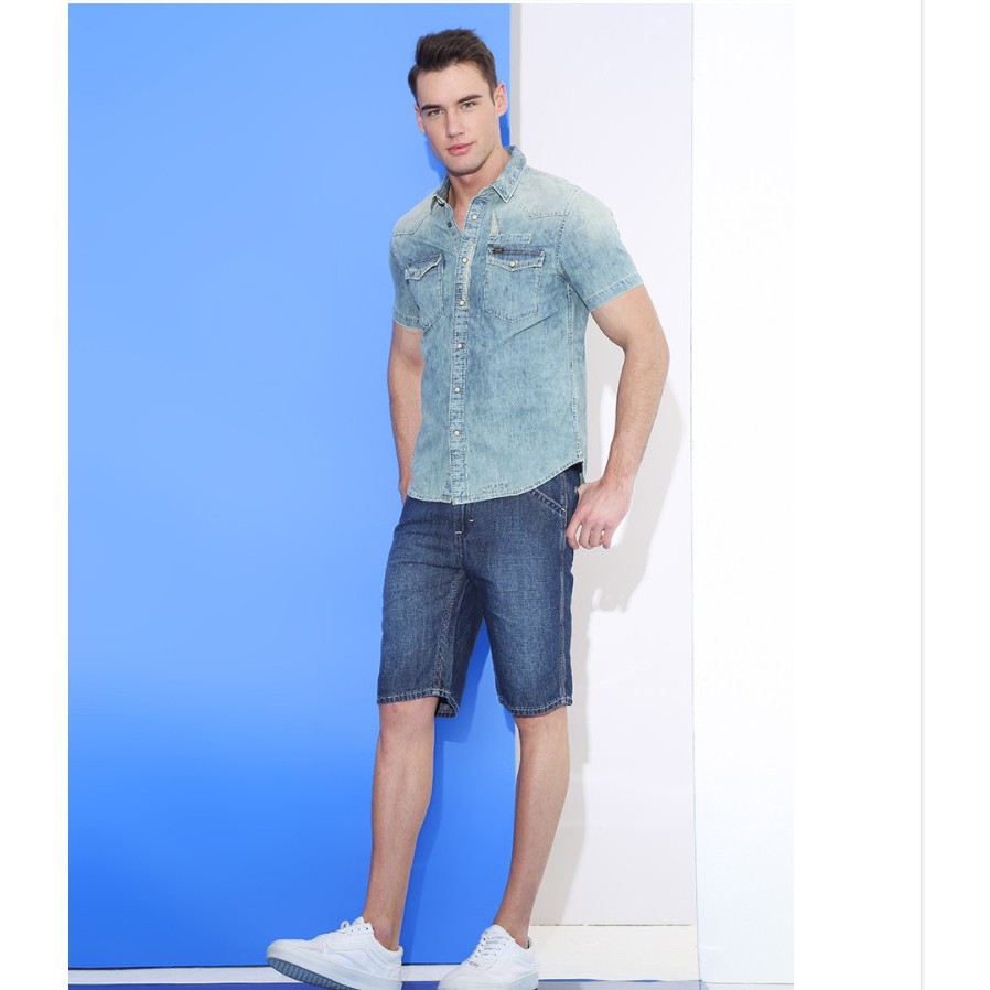 Áo sơ mi ngắn tay denim Lii xuất xịn