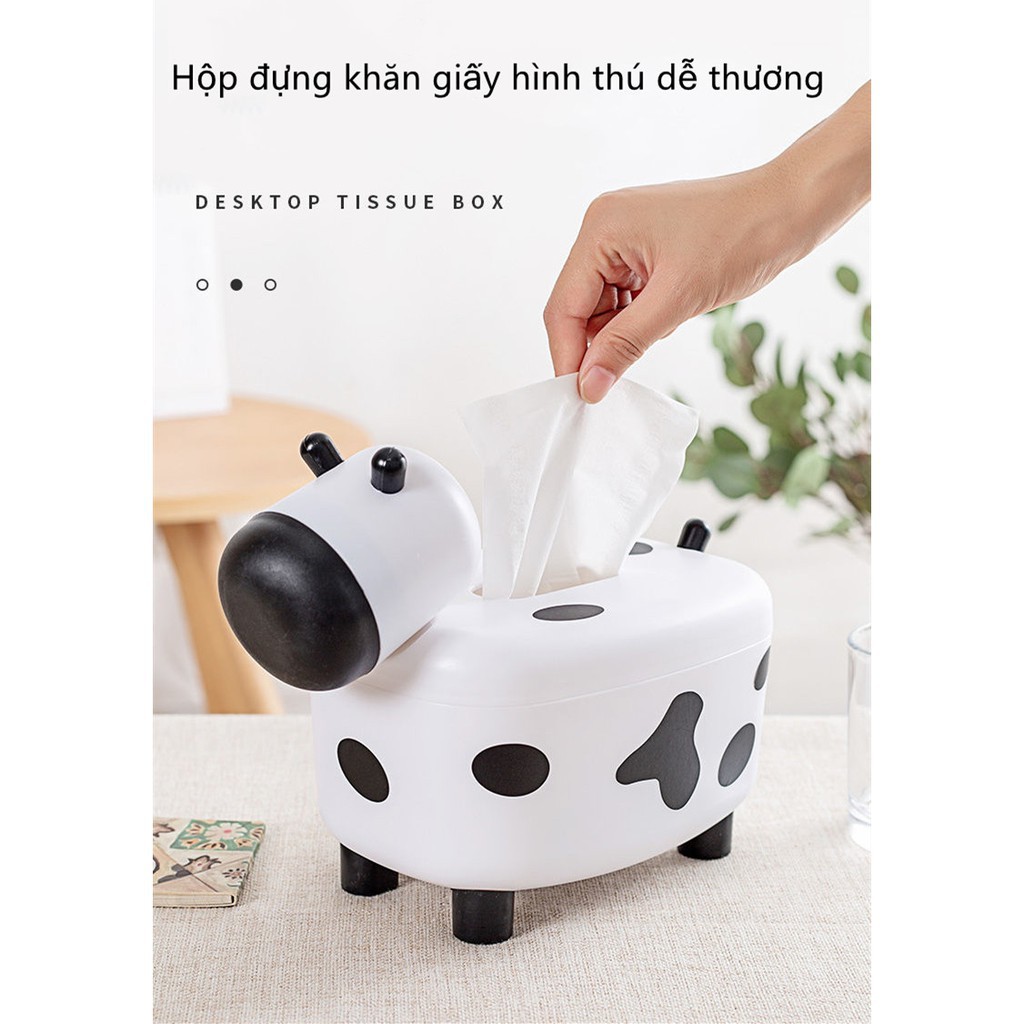 Hộp Đựng Giấy Ăn Hình Bò Sữa 2in1 Đầu Để Tăm ❤️[ DEAL SỐC]❤️Hộp Giấy Để Bàn Hình Bò Sữa Kiêm Ngăn Để Tăm Tiện Lợi