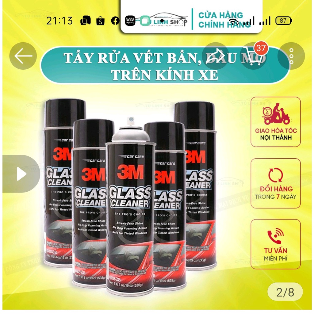 Chai Xịt Rửa Kính Và Vệ Sinh Kính Xe Ô Tô 3M-GLASS CLEANER 538g - Nước Lau Kính-3M