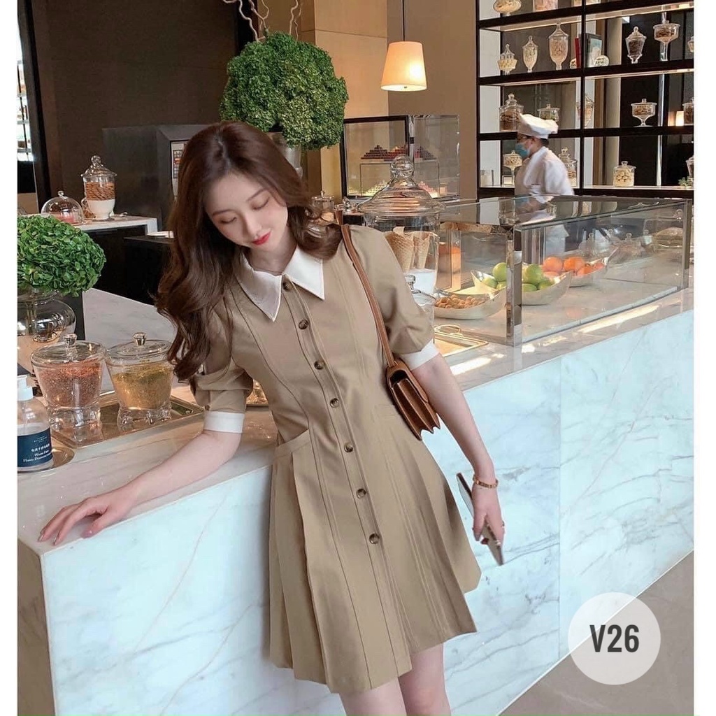 LIKEHER - Đầm đi chơi V26 phối cổ trắng