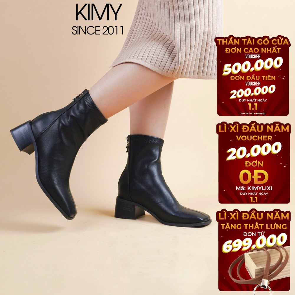 Bốt nữ cao cổ da mềm boot nữ gót 5cm giày vnxk - Kimystore