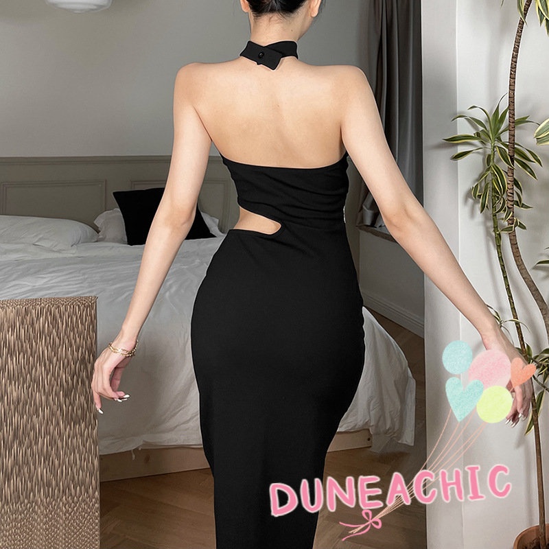 DUNEA Đầm Hở Vai Xẻ Tà In Hình Rồng Thời Trang Cho Nữ