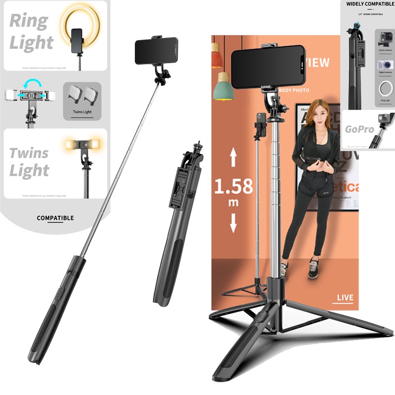 Gậy chụp ảnh selfie Q05 1580mm kết nối Bluetooth đa năng chịu lực tốt