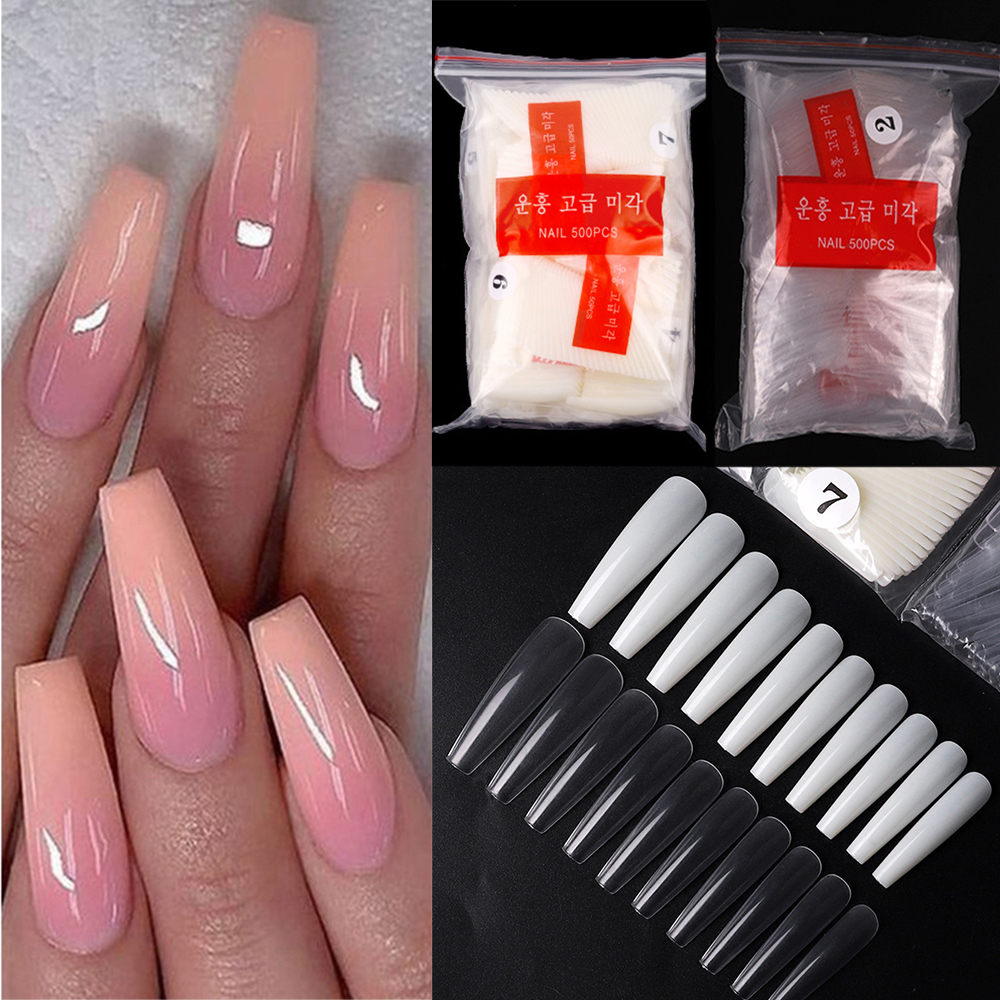 [Hàng mới về] Bộ 500 móng tay giả bằng acrylic trong suốt tiện dụng