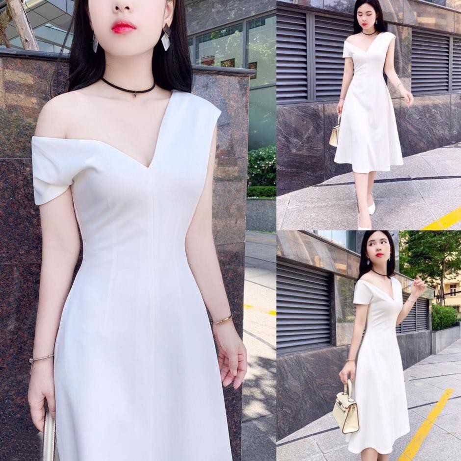 Đầm thiết kế dáng xoè lệch vai đi chơi, dự tiệc Z051 kèm ảnh thật trải sàn - Lisa Store