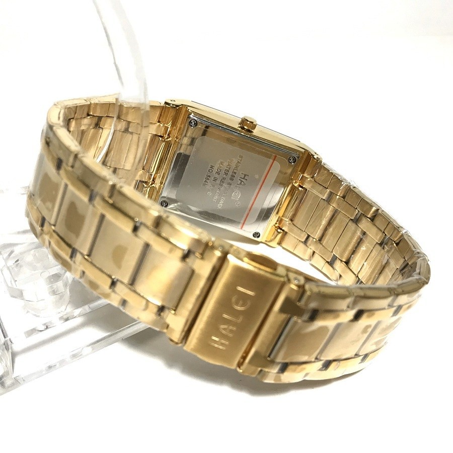 Đồng hồ đôi nam nữ HALEI mặt vuông trắng size 30mm 40mm dây màu vàng thép không ghỉ không bay màu chống xước, chống nước