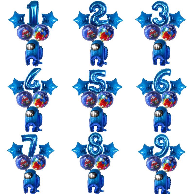 Set 6 Bong Bóng 32inch Hình Chữ Số Màu Xanh Dương Dùng Trang Trí Tiệc Sinh Nhật