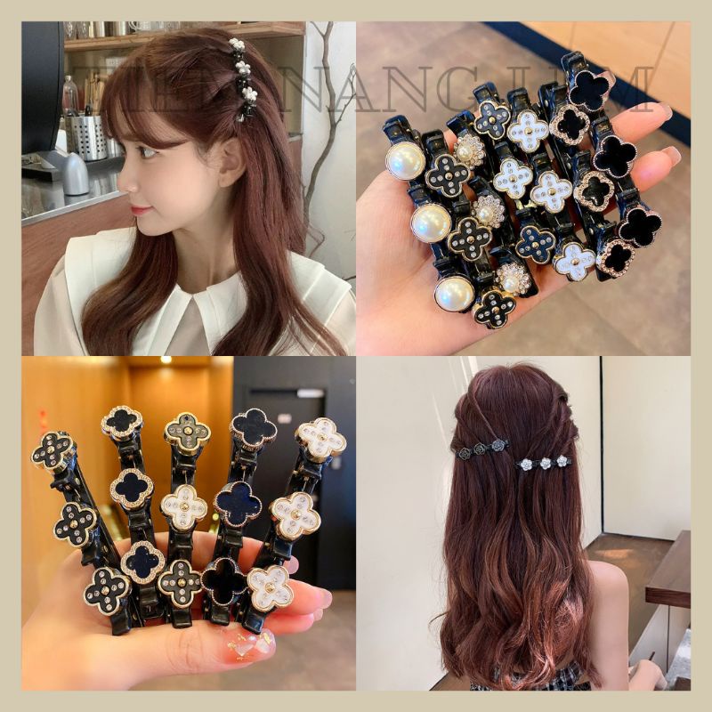 Kẹp tóc mái có 3 kẹp nút giữ lọn tóc tạo độ phồng đính hoa xinh xắn cho bạn nữ Tiệm Nàng Lem