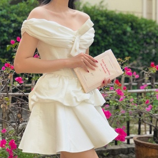 Jubin studio i áo bèo nhún thắt nơ trước ngực chloe corset