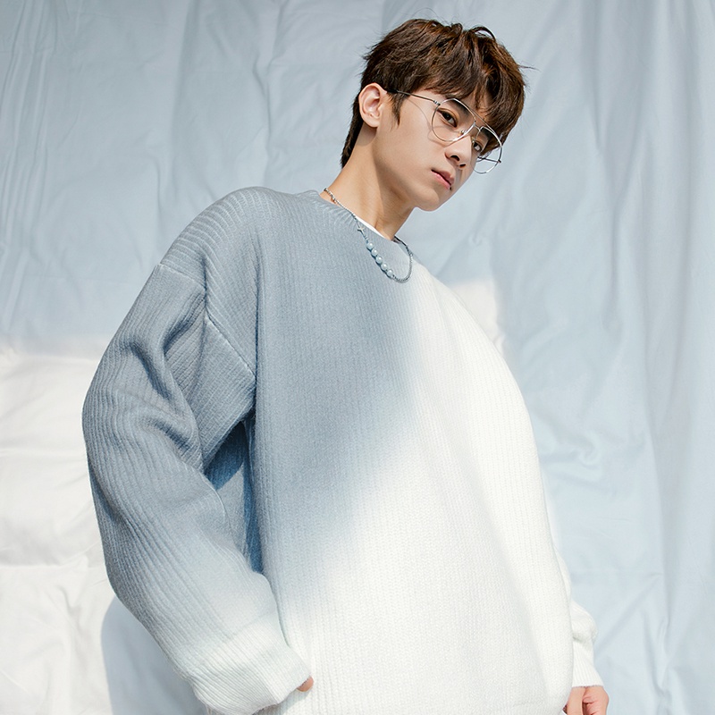 ✦ AFFLIGA ✦Áo sweater dệt kim dáng rộng màu gradient phong cách Hàn Quốc trẻ trung cho phái nam