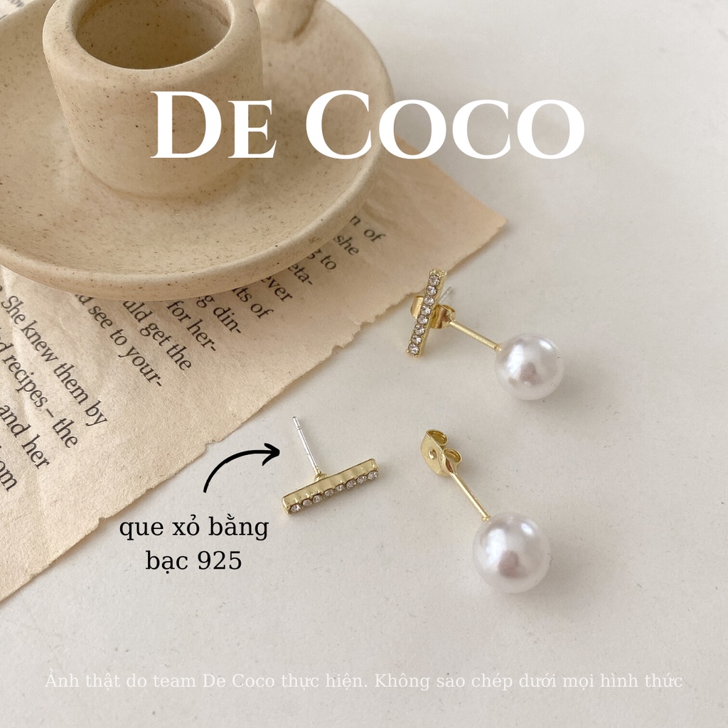 Khuyên tai bạc 925 thanh ngang mix hạt trai De Coco