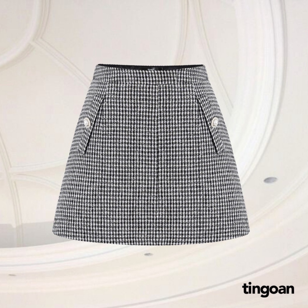 TINGOAN® - Chân váy tweed cạp lưng cao lấp lánh tingoan YOU’RE THE BESTIE SKIRT (có quần trong)