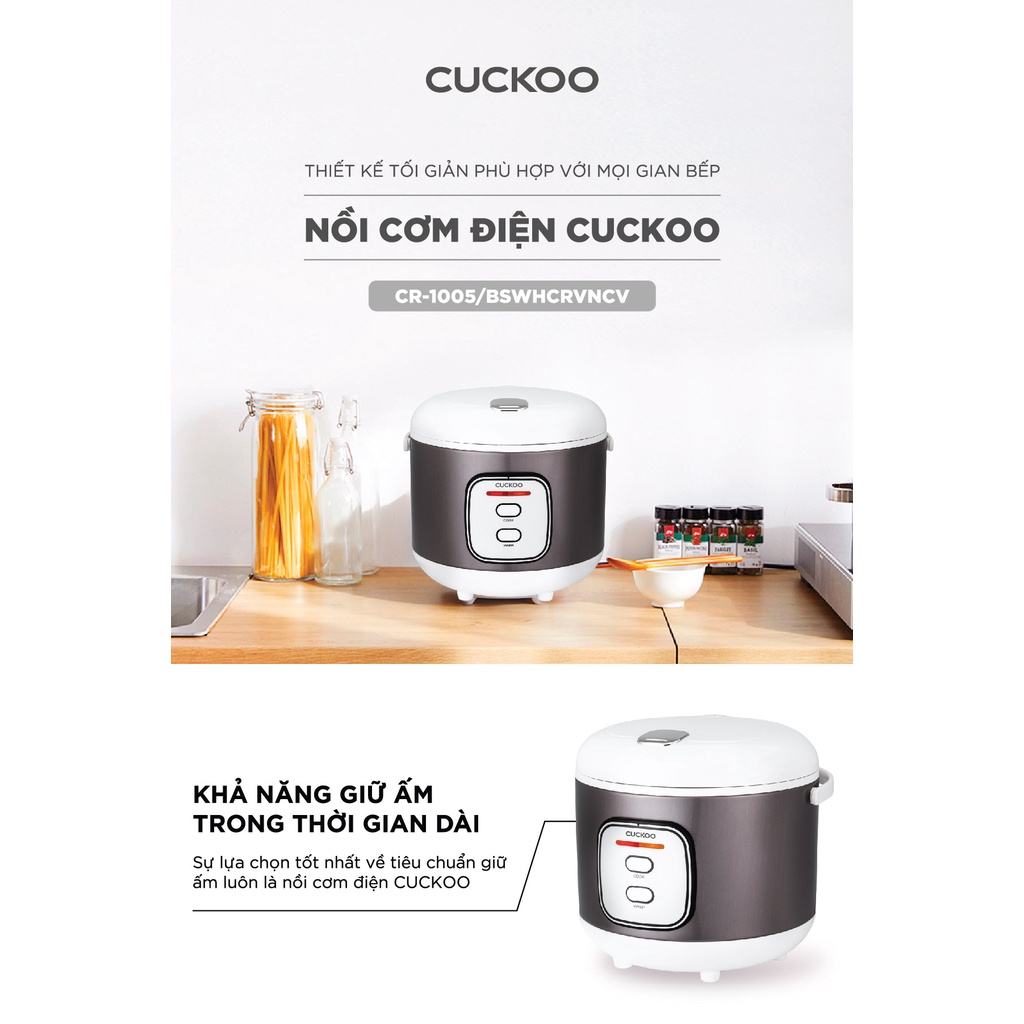 Nồi cơm điện Cuckoo 1.8L CR-1005 lòng nồi chống dính - Bảo hành 2 năm -Hàng chính hãng