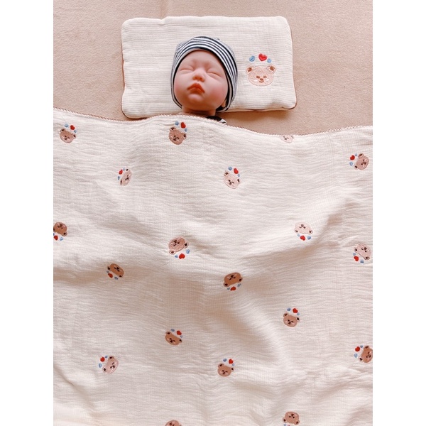 Chăn muslin cao cấp 6 lớp thêu mềm mại 100x110cm [ babyboo]
