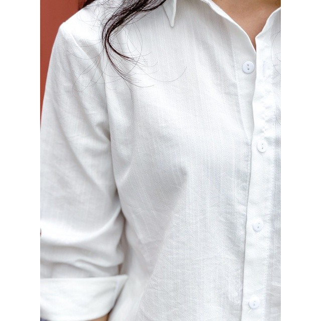 Set áo Sơ Mi Đũi dài Tay Mix Quần Short Trắng M037 Siêu Xinh