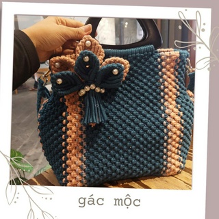 Túi xách nữa thời trang_Túi thủ công_Túi tay cầm_Túi xách đan macramé-túi macramé đựng điện thoại-túi cói dây dệt-túi xá