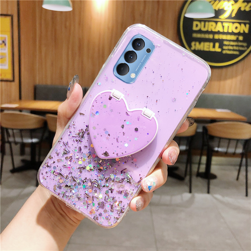 Ốp Điện Thoại Họa Tiết Ngôi Sao Lấp Lánh Gắn Gương Trang Điểm Cho Oppo Reno 4 Pro 4g Reno4 Giá Đỡ