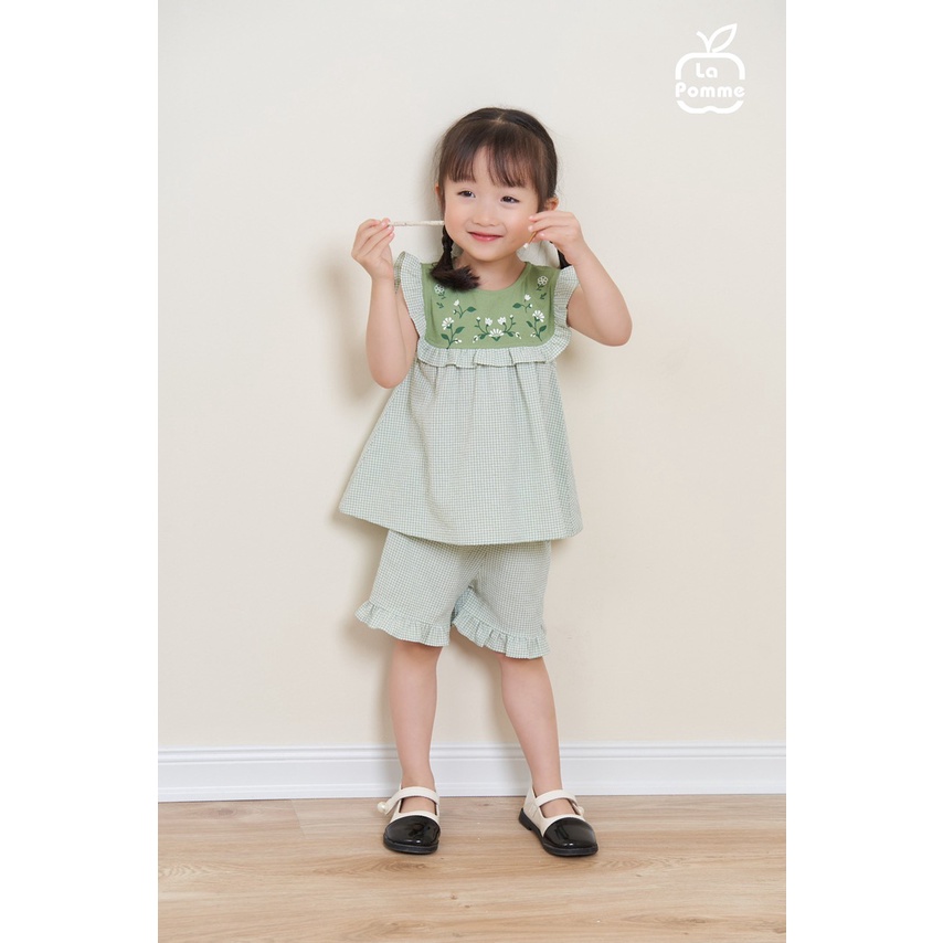 Bộ La Pomme chất vải Cotton cao cấp thấm hút tốt vườn xuân hoa lá mới sát nách cho bé gái SS157 11003