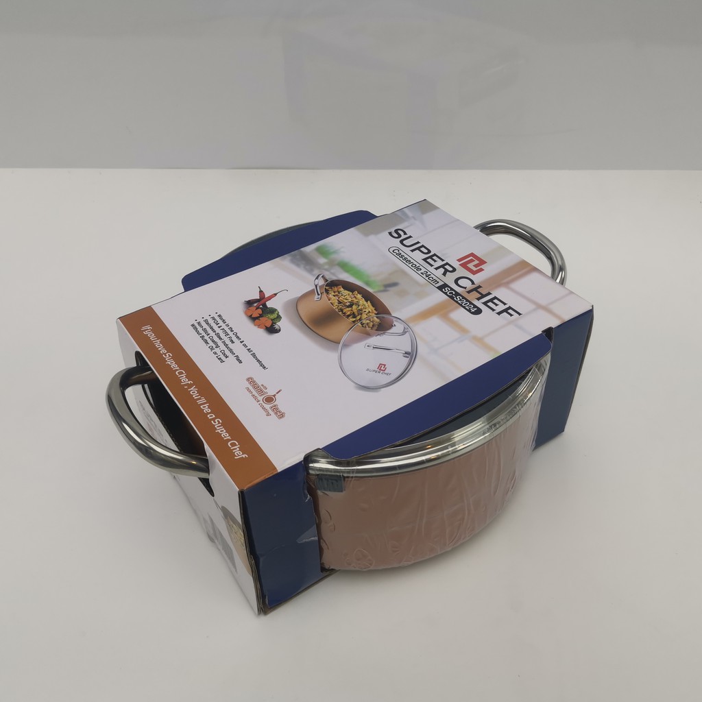 Nồi nắp kính SUPER CHEF hợp kim tráng men đáy từ 24cm