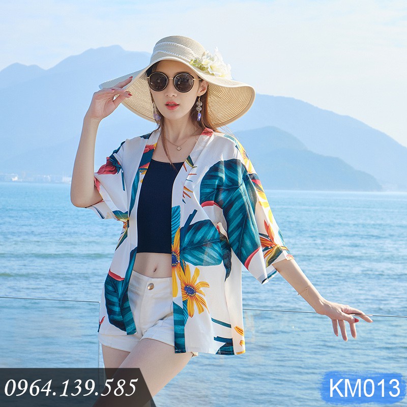 Kimono đi biển cao cấp, họa tiết mùa hè rực rỡ, có size