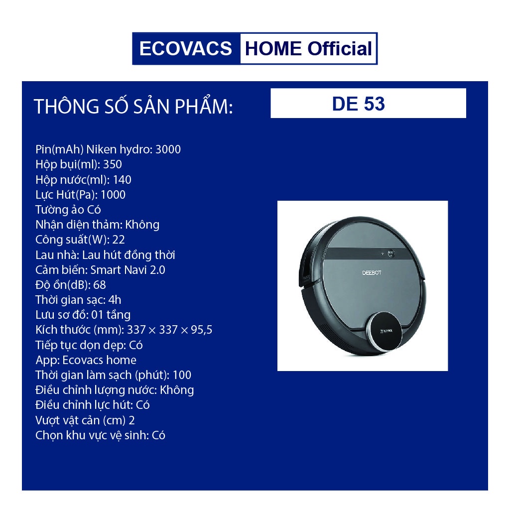 ✅ Robot hút bụi lau nhà Ecovacs Deebot DE53 Chính hãng - Ecovacs Home