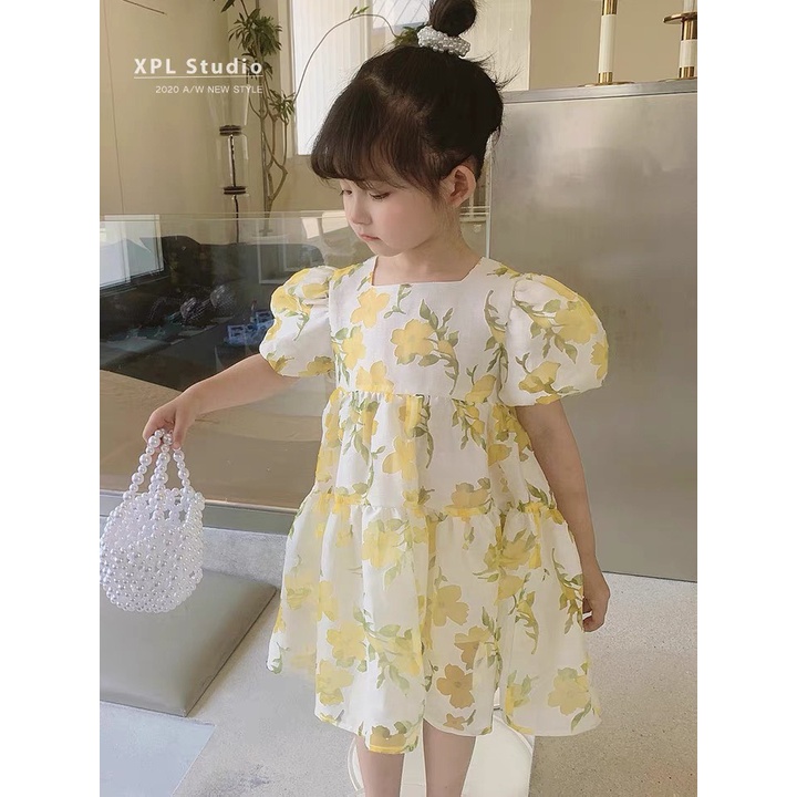 Váy bé gái, váy tiểu thư hoa nổi chất tơ từ 8-21kg