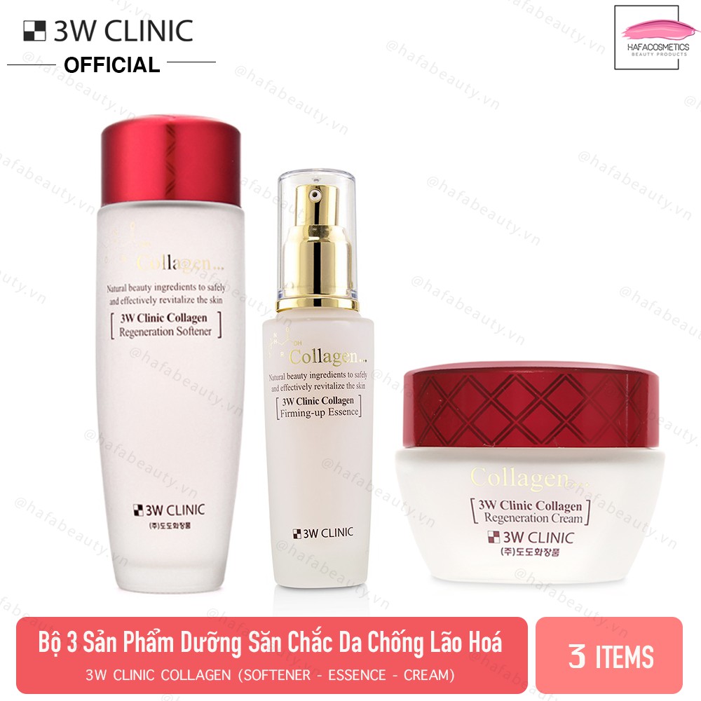 Combo dưỡng làm săn chắc da chống lão hóa 3W Clinic Collagen (Softener 150ml + Essence 50ml + Cream 60ml)