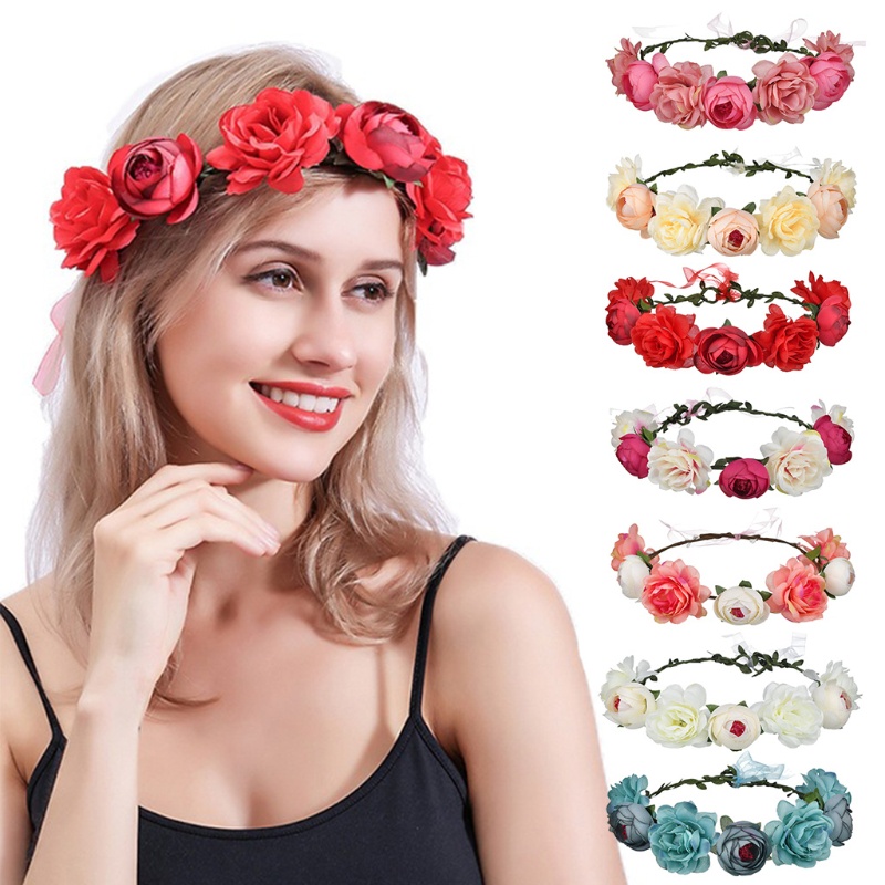 Vòng hoa hồng giả đội đầu dành cho cô dâu ngày cưới