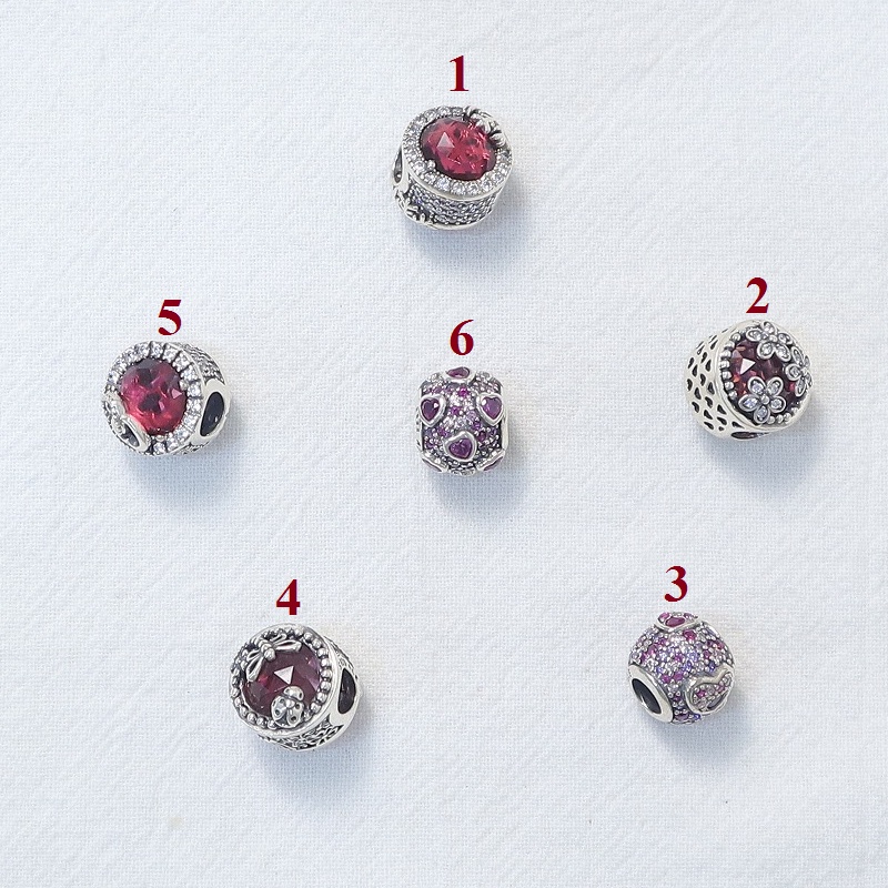 Charm cầu tim hồng đậm- Bạc 925 cao cấp- Trang sức bạc Venus