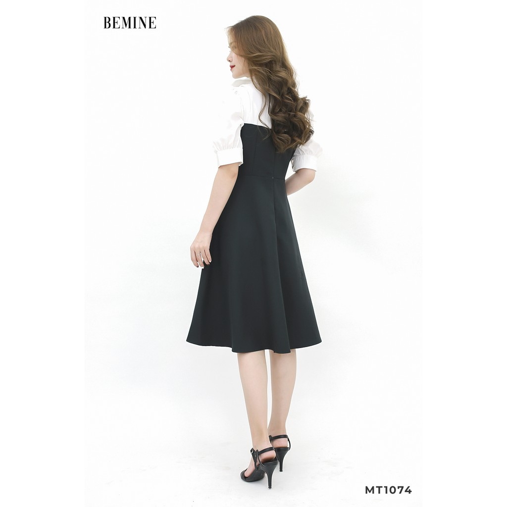 Đầm xòe nữ phối đen tay phồng phối trắng BEMINE MT1074DEN150 | BigBuy360 - bigbuy360.vn
