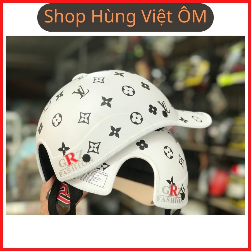 Mũ bảo hiểm lưỡi trai cho nữ LV cao cấp, thời trang nhiều màu khoét lổ búi tóc. Nón bảo hiểm lưỡi trai LV cho nữ hot hot