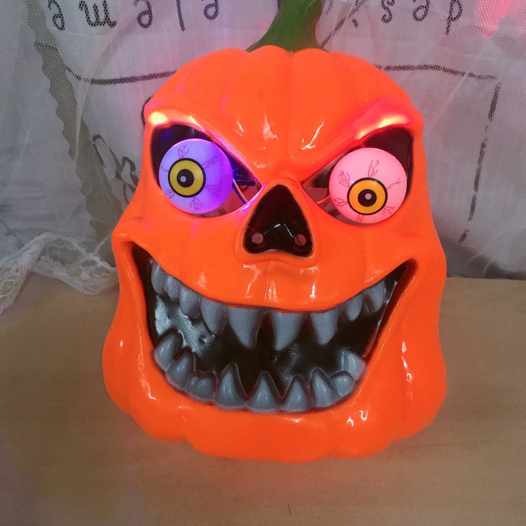 Mặt nạ hóa trang bí ngô mắt lồi có đèn được tặng kèm pin - Mặt nạ halloween trái bí ngô phát sáng - VPP Gấu Bông baby