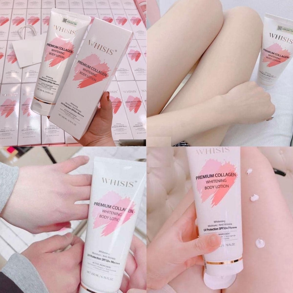 Kem Dưỡng Thể Hàn Quốc WHISIS Premium Collagen Whitening Body Lotion 200ml Trắng Da Chống Nắng Nâng Tone