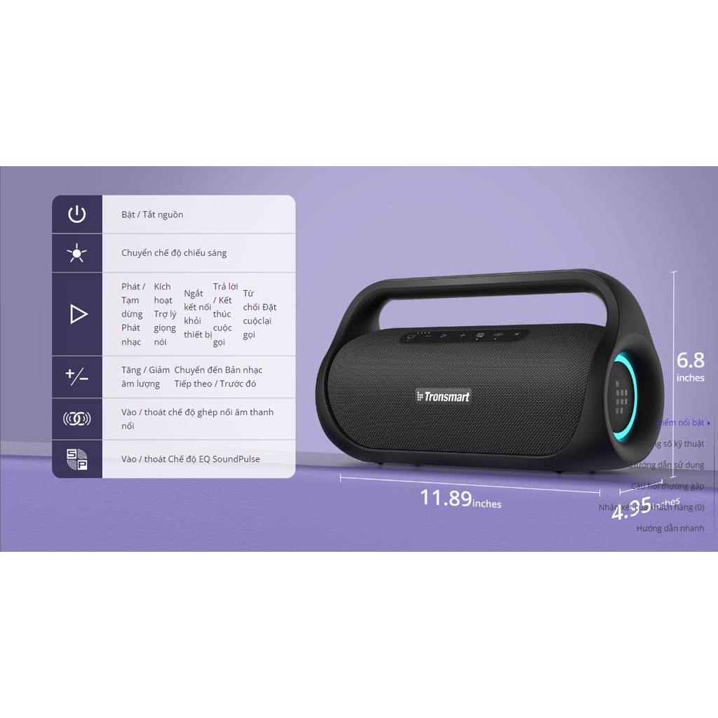 Loa di động Bluetooth 5.3 Tronsmart Bang Mini Công suất 50W, Chống thấm nước IPX6 Ghép nối 2 loa kiêm sạc dự phòng