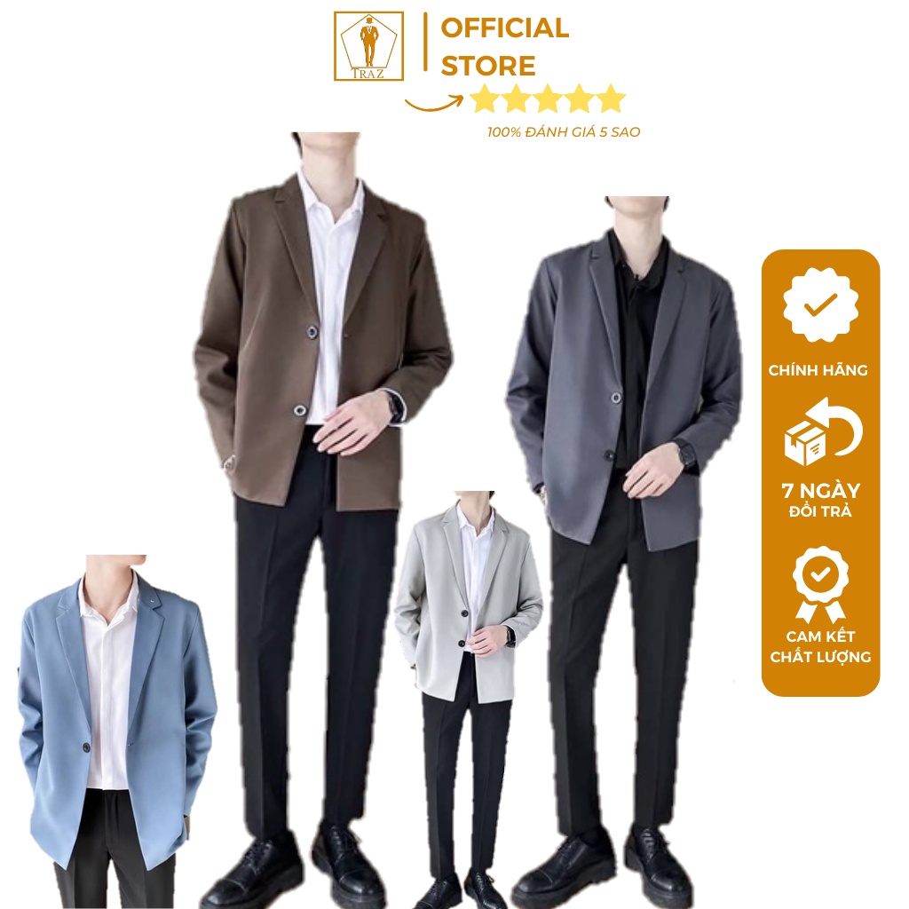 Áo Khoác Blazer Nam TRAZ Form Rộng Dài Tay Unisex Basic Chất Flannel Hàn Cao Cấp,  Phong Cách Hàn Quốc, Vest