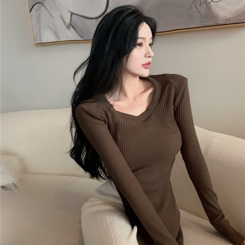 COZOK Áo Len Tay Dài Cổ Chữ v Form Ôm Thiết Kế Độc Đáo Thời Trang