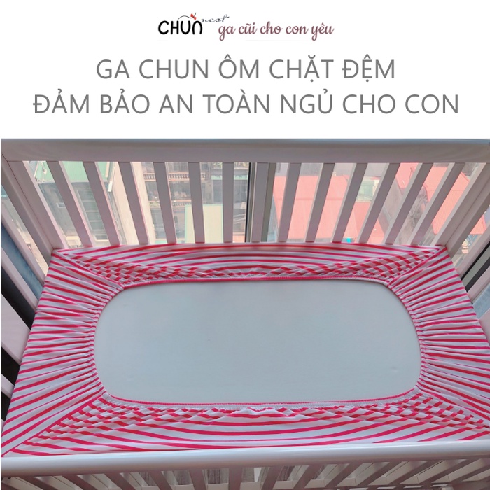 Ga Giường,Ga Đệm CHŨN NEST Cho Bé 100% Cotton Mềm Mịn,Thấm Hút Tốt,Thông Thoáng Dành Cho Đệm Size 130*70*10cm