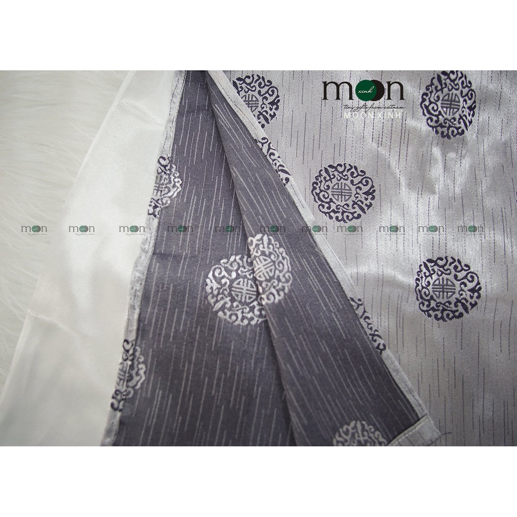 Áo dài tết cho bé trai VNS 335  của Moon Xinh Họa tiết chữ Phúc may mắn Màu ghi Chất gấm lụa mát, sóng vải