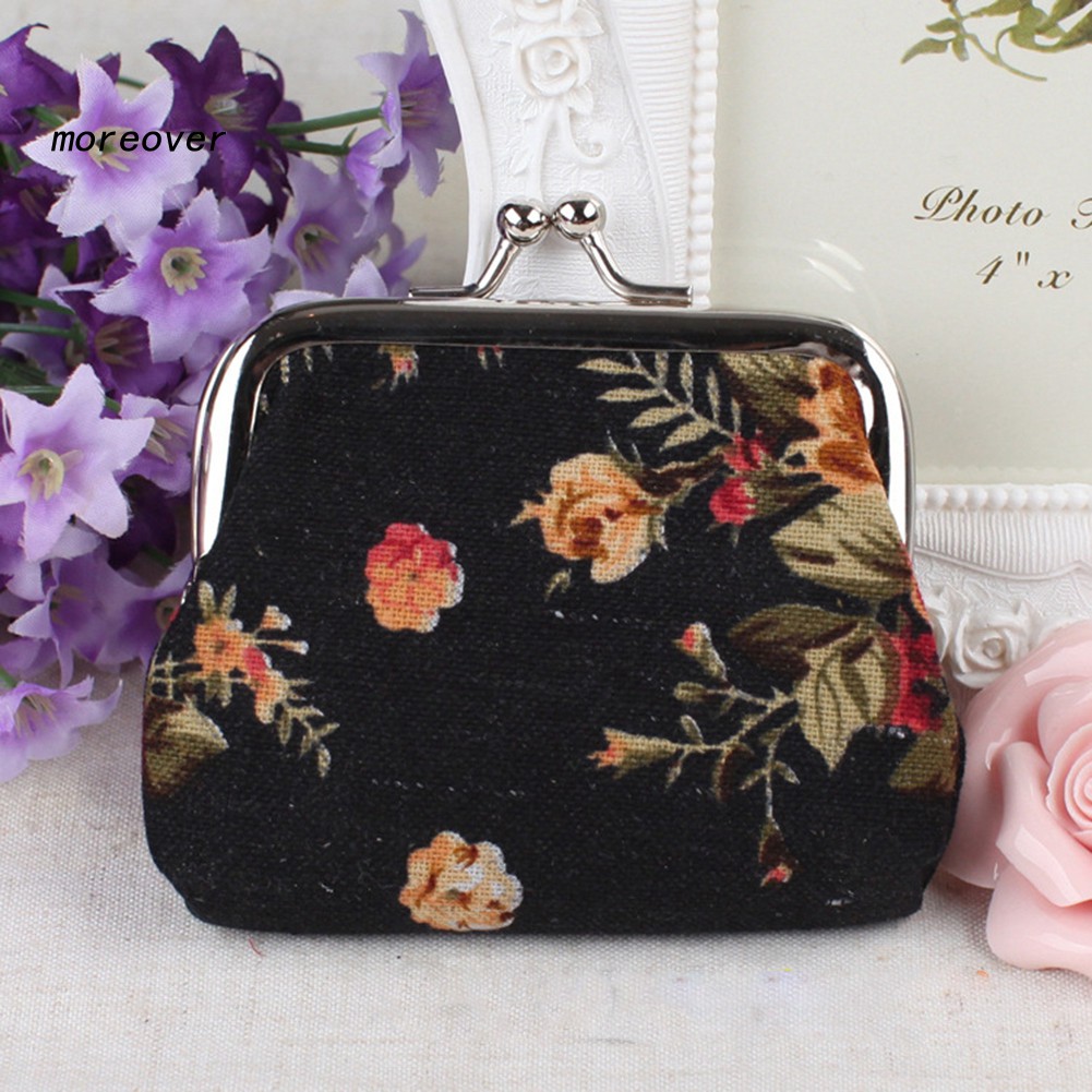 Ví Canvas Đựng Thẻ / Tiền Xu Họa Tiết Hoa Vintage