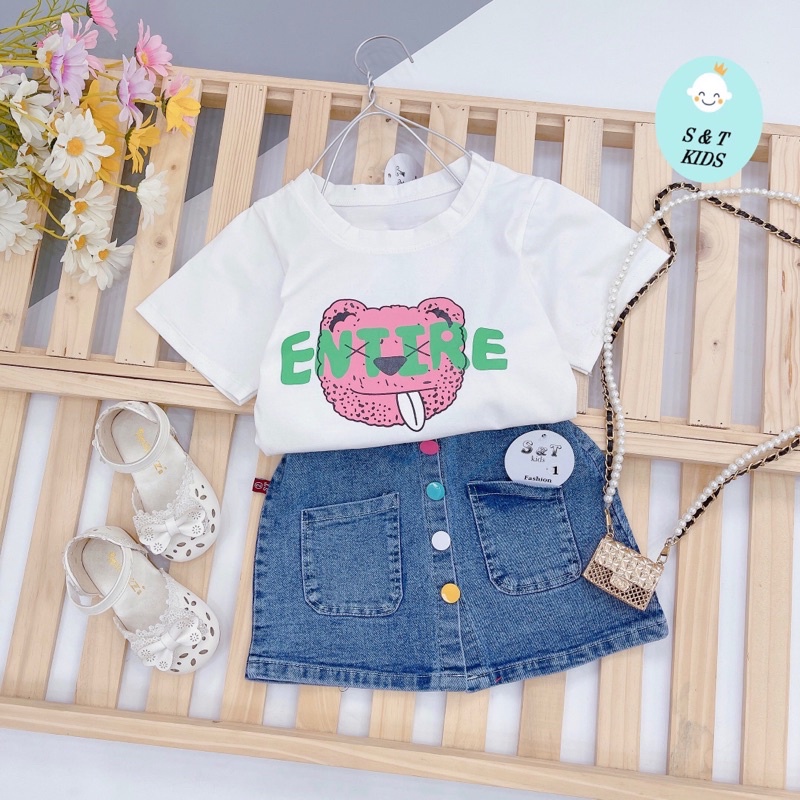 Bộ ENTIRE váy jeans cúc sành điệu cho bé gái