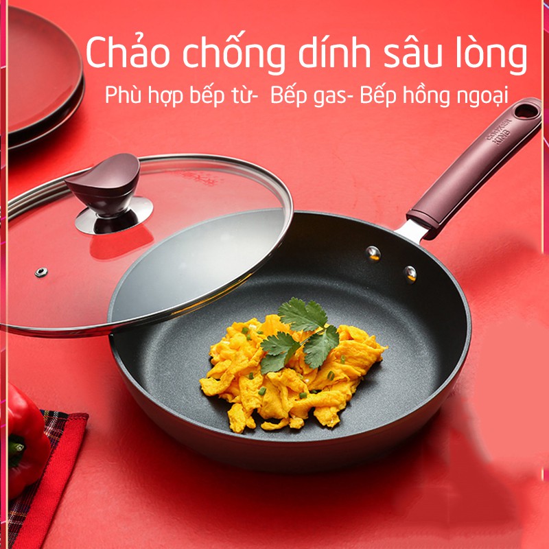 Chảo Chống Dính Sâu Lòng Cho Bếp Từ Bếp Gas Bếp Điện Size 24cm Size 26cm, Thép Nguyên Miếng Phủ Chống Dính Cao Cấp LNT