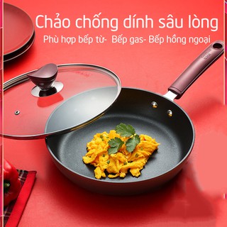 Chảo chống dính sâu lòng cho bếp từ bếp gas bếp điện size 24cm size 26cm, thép nguyên miếng phủ chống dính cao cấp qmt