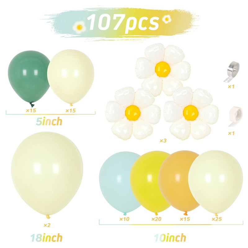 Set 159 Bong Bóng Hoa Cúc Trắng Vàng Hồng Trang Trí Tiệc Sinh Nhật/Tiệc Cưới