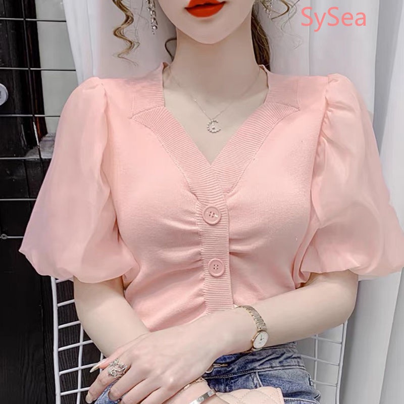 Áo Cardigan Dệt Kim Phối Voan Thời Trang Mùa Hè Cho Nữ