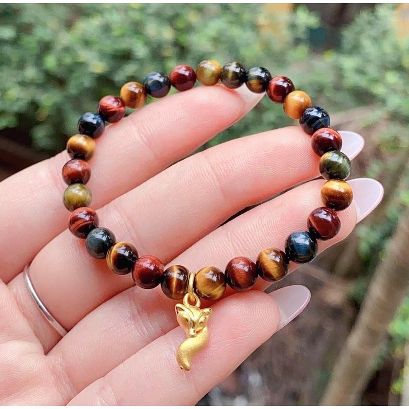 Vòng tay phong thủy mắt hổ 3 màu mix charm hồ li 24k - KAIA