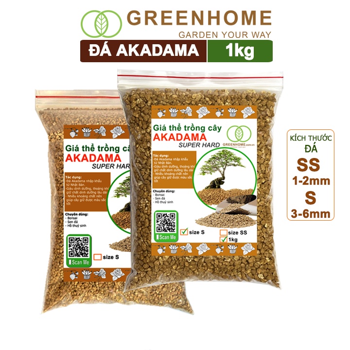 Đá Akadama, bao 1kg, loại siêu cứng, size S, cho thủy sinh, bonsai, sen đá |Greenhome